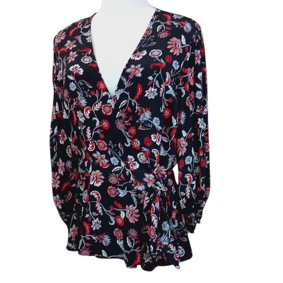 BANANA REPUBLIC Floral Faux Wrap Blouse Top Medium Romantic Career Event Blooms - Picture 1 of 11